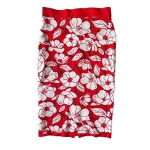 7th Avenue New York & Company Pencil Skirt Women Medium Red & White Floral Zip